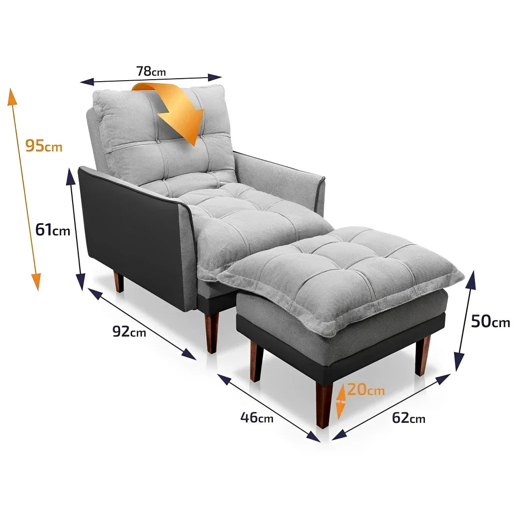 Poltrona Reclinável com Puff Catena, Cinza