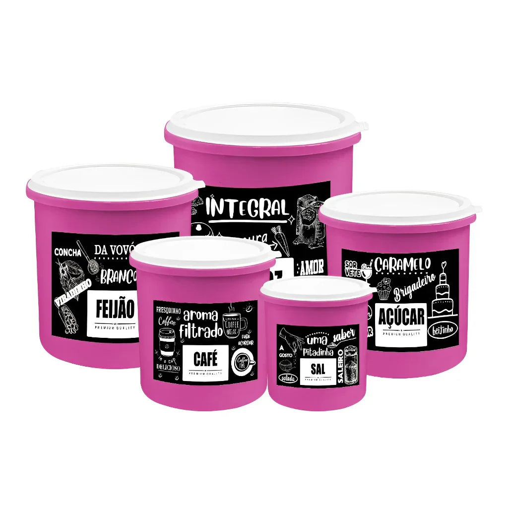 Kit 5 Potes de Plástico para Cozinha