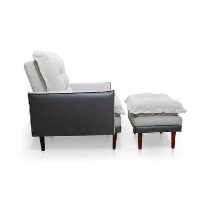 Poltrona Reclinável com Puff Catena, Cinza e Off White