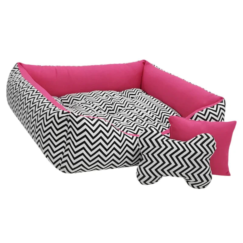 Cama Pet para Cachorro de Porte Médio 80x60cm com Tapete e Brinquedo