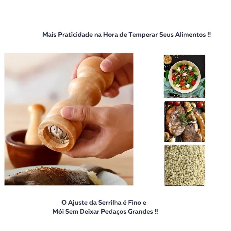 Moedor de Madeira para Pimenta e Sal