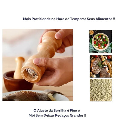 Moedor de Madeira para Pimenta e Sal
