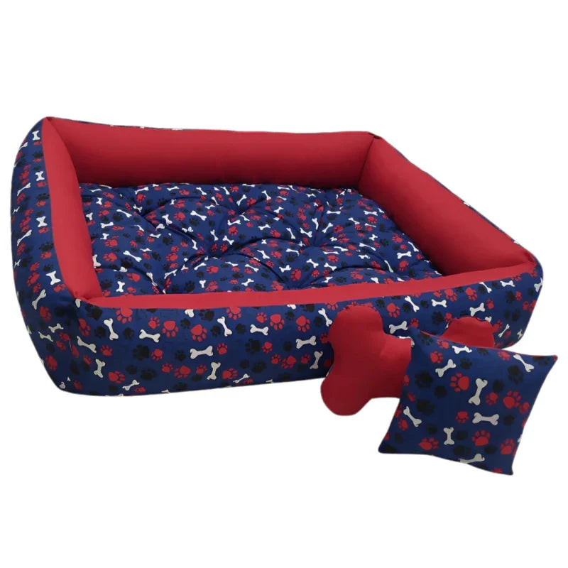 Cama Pet para Cachorro de Porte Médio 80x60cm com Tapete e Brinquedo