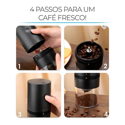 Moedor de Café Elétrico Portátil Recarregável com Ajuste de Níveis de Moagem