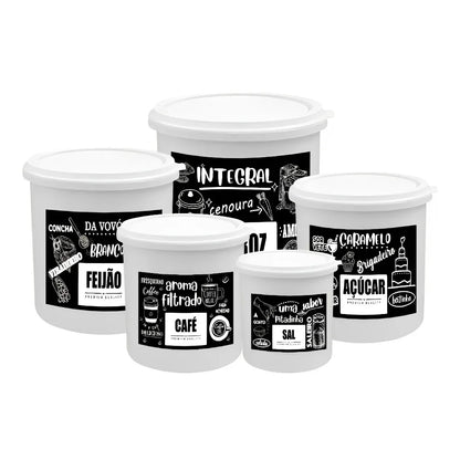 Kit 5 Potes de Plástico para Cozinha