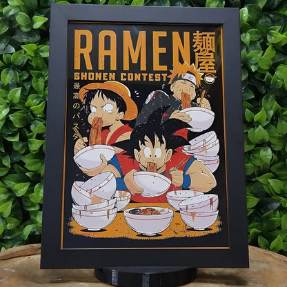 Quadro Decorativo com Moldura e Vidro, Pôster Geek Goku, Luffy e Naruto Tamanho A4