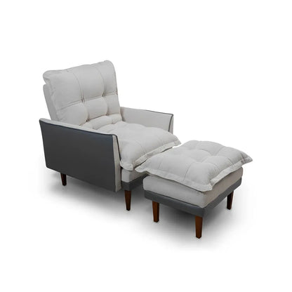 Poltrona Reclinável com Puff Catena, Cinza e Off White