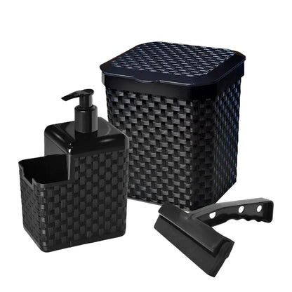 Kit de Cozinha Lixeira para Pia 5 Litros, Porta Detergente e Rodo