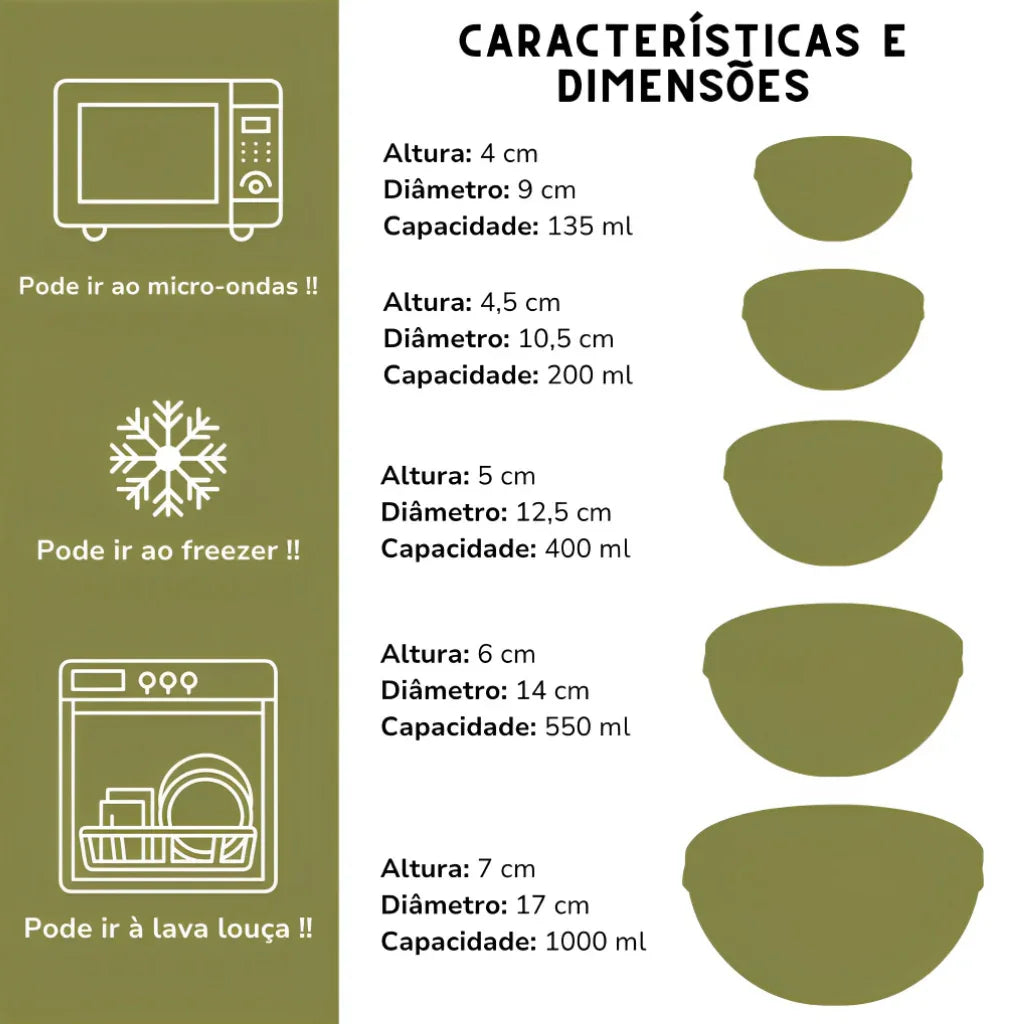 Conjunto 5 Potes de Vidro Temperado