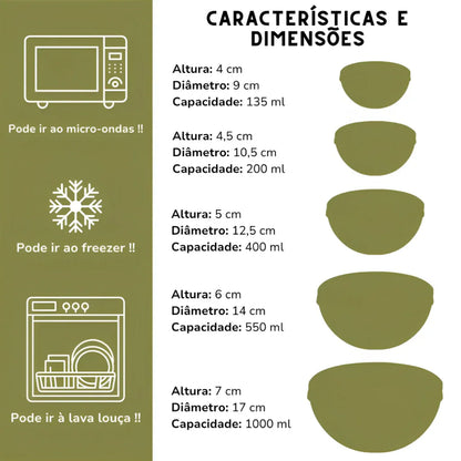 Conjunto 5 Potes de Vidro Temperado