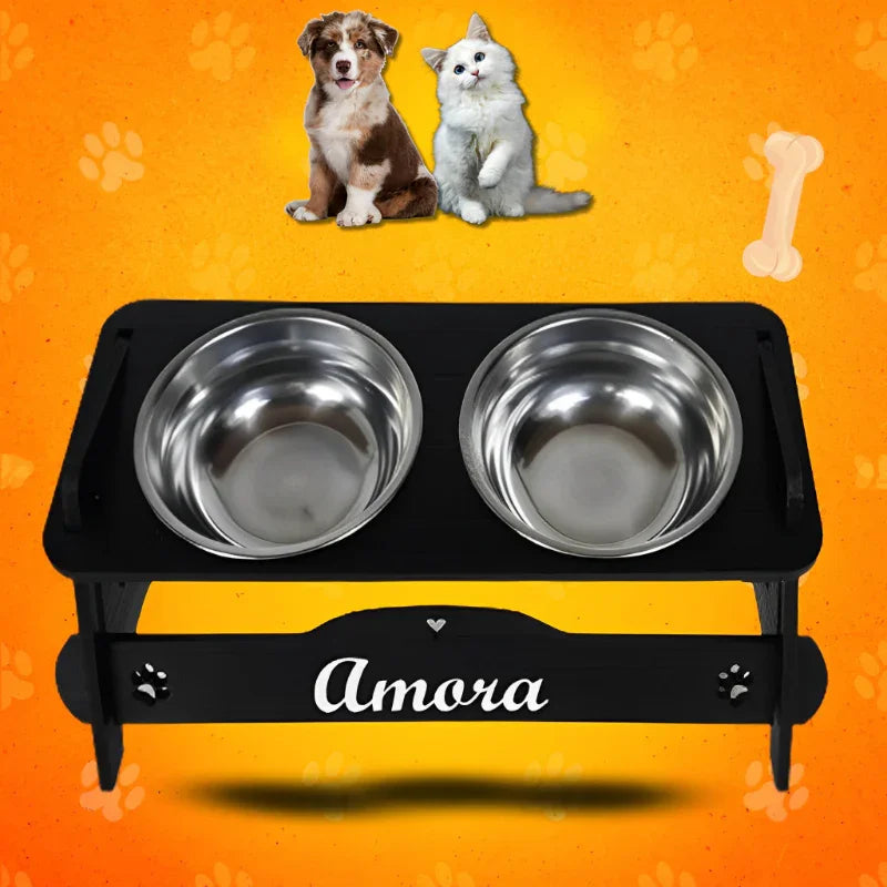 Comedouro Inclinável Personalizado para Cães e Gatos com Potes de Inox e Tampas