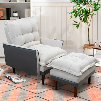 Poltrona Reclinável com Puff Catena, Cinza e Off White