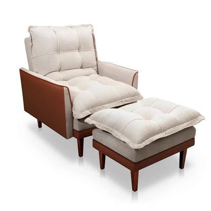 Poltrona Reclinável com Puff Catena, Caramelo e Bege