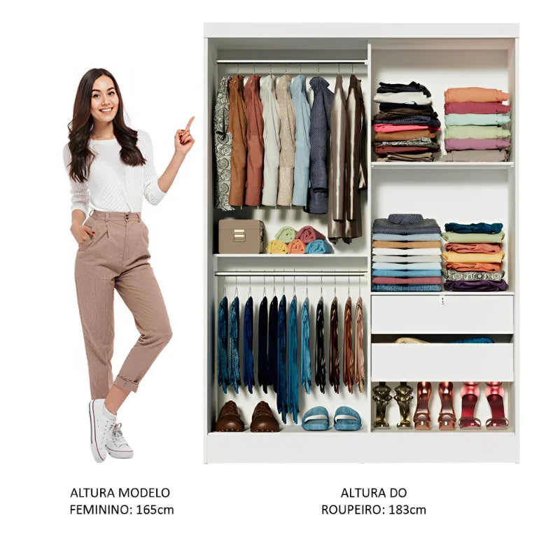 Guarda-Roupa Solteiro com 2 Portas de Correr de Madeira