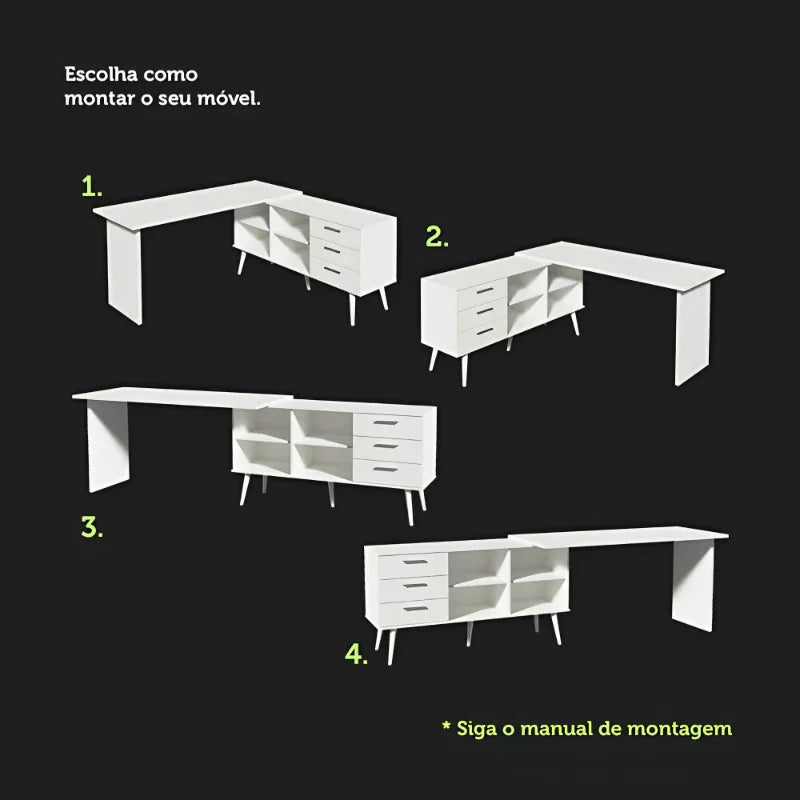 Escrivaninha de Canto com 3 Gavetas