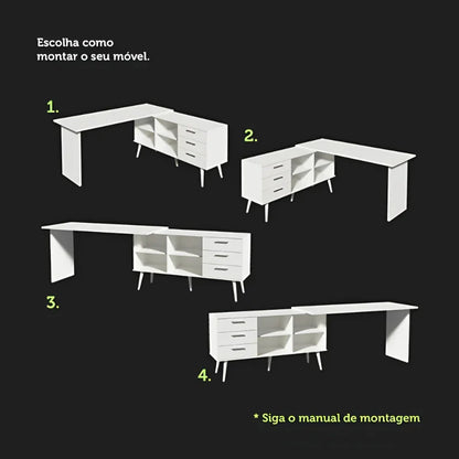 Escrivaninha de Canto com 3 Gavetas