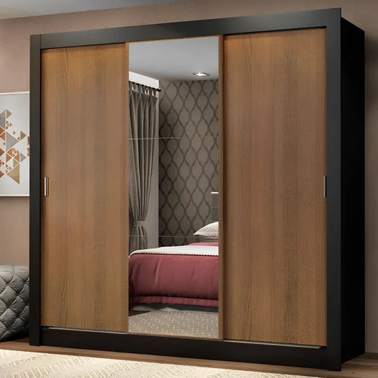 Guarda Roupa Casal com 3 Portas de Correr com Espelho