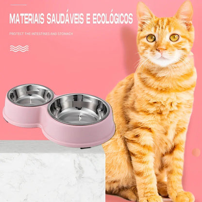 Comedouro e Bebedouro em Inox Antiderrapante para Cães e Gatos