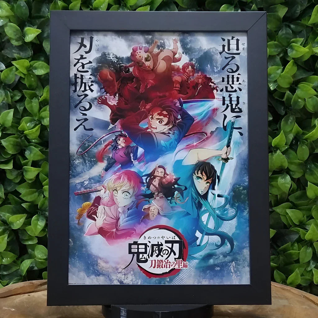 Quadro Decorativo com Moldura e Vidro, Pôster Geek Demon Slayer Tamanho A4