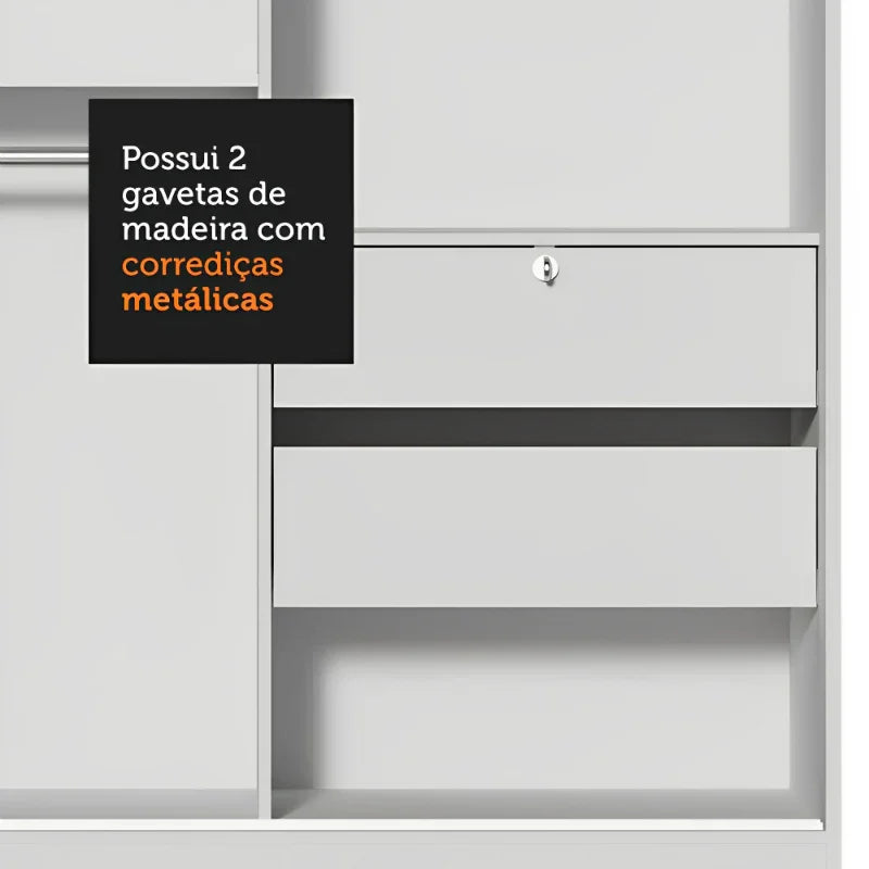 Guarda-Roupa Solteiro com 2 Portas de Correr de Madeira