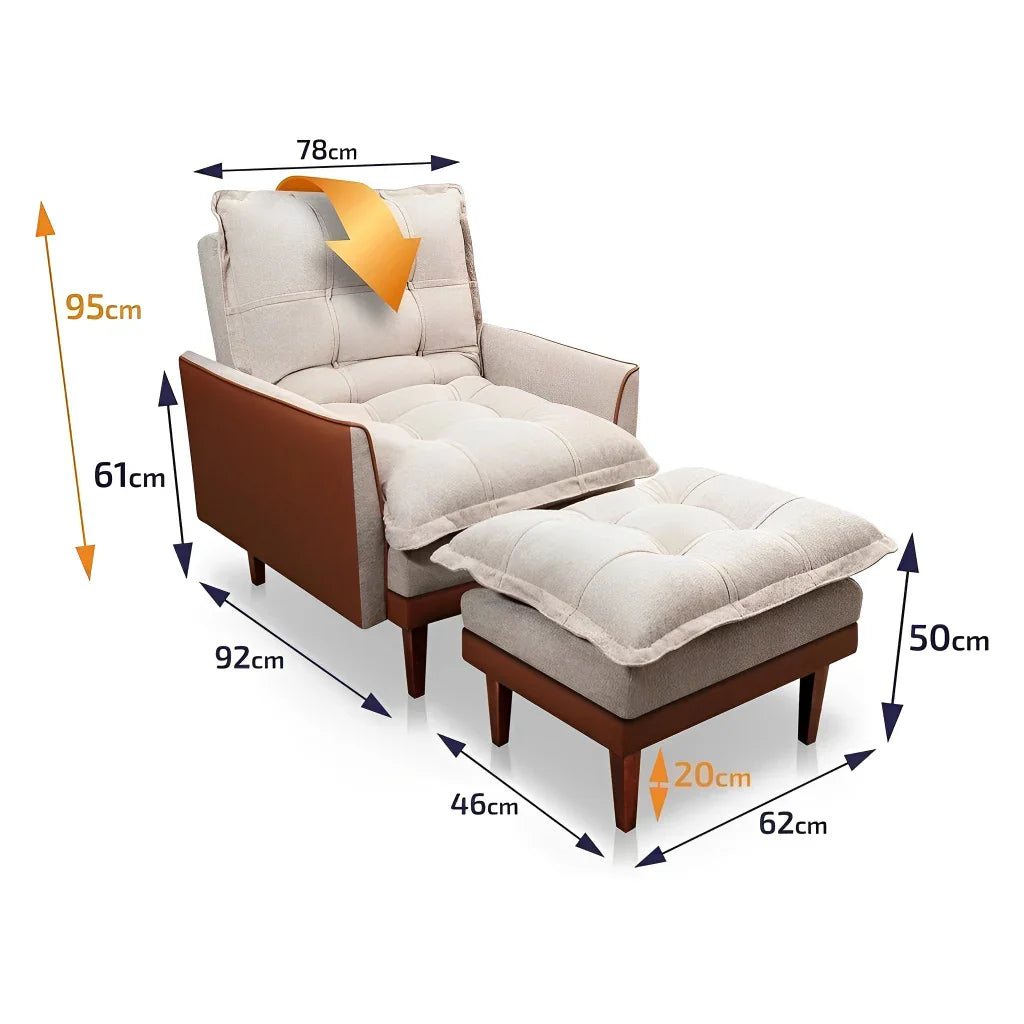 Poltrona Reclinável com Puff Catena, Caramelo e Bege