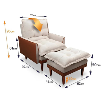 Poltrona Reclinável com Puff Catena, Caramelo e Bege