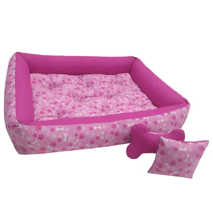 Cama Pet para Cachorro de Porte Médio 80x60cm com Tapete e Brinquedo