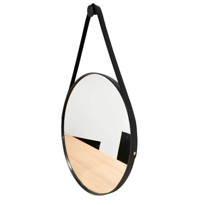 Espelho Redondo Decorativo com Alça de Couro Adnet, 60/50 cm para Parede