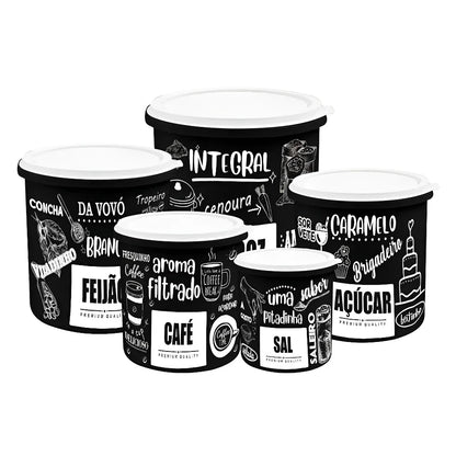 Kit 5 Potes de Plástico para Cozinha