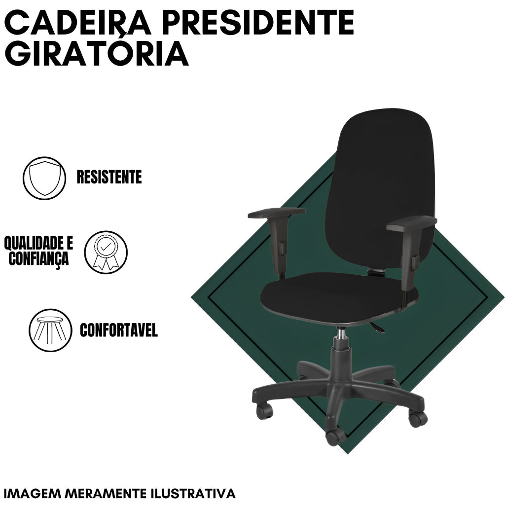 Cadeira de Escritório Presidente Giratória com Braços