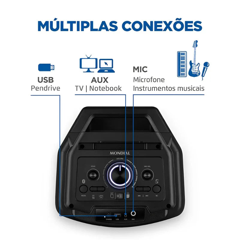 Caixa de Som Bluetooth Party Box Mondial Pbx-600 Bivolt
