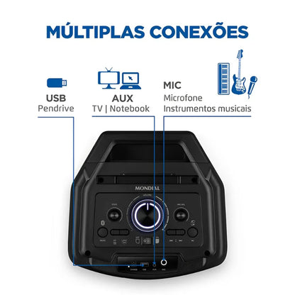 Caixa de Som Bluetooth Party Box Mondial Pbx-600 Bivolt