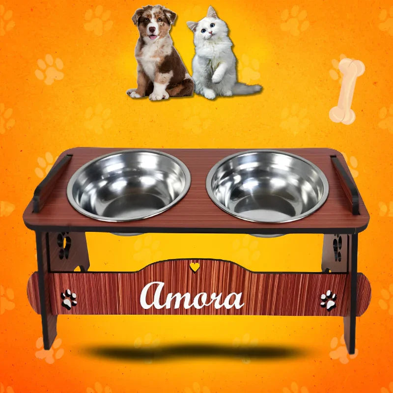 Comedouro Inclinável Personalizado para Cães e Gatos com Potes de Inox e Tampas