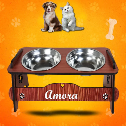 Comedouro Inclinável Personalizado para Cães e Gatos com Potes de Inox e Tampas