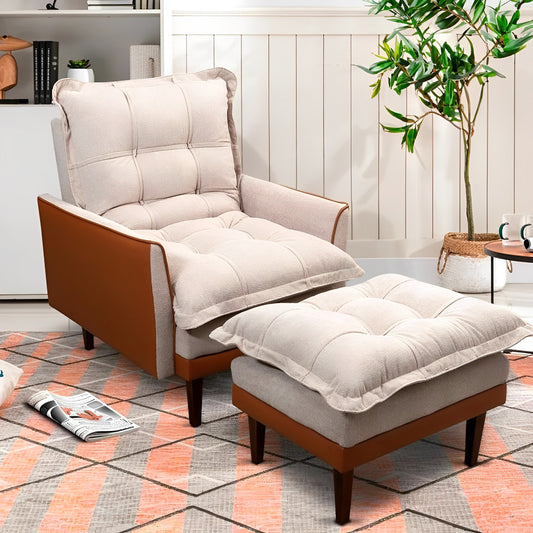 Poltrona Reclinável com Puff Catena, Caramelo e Bege