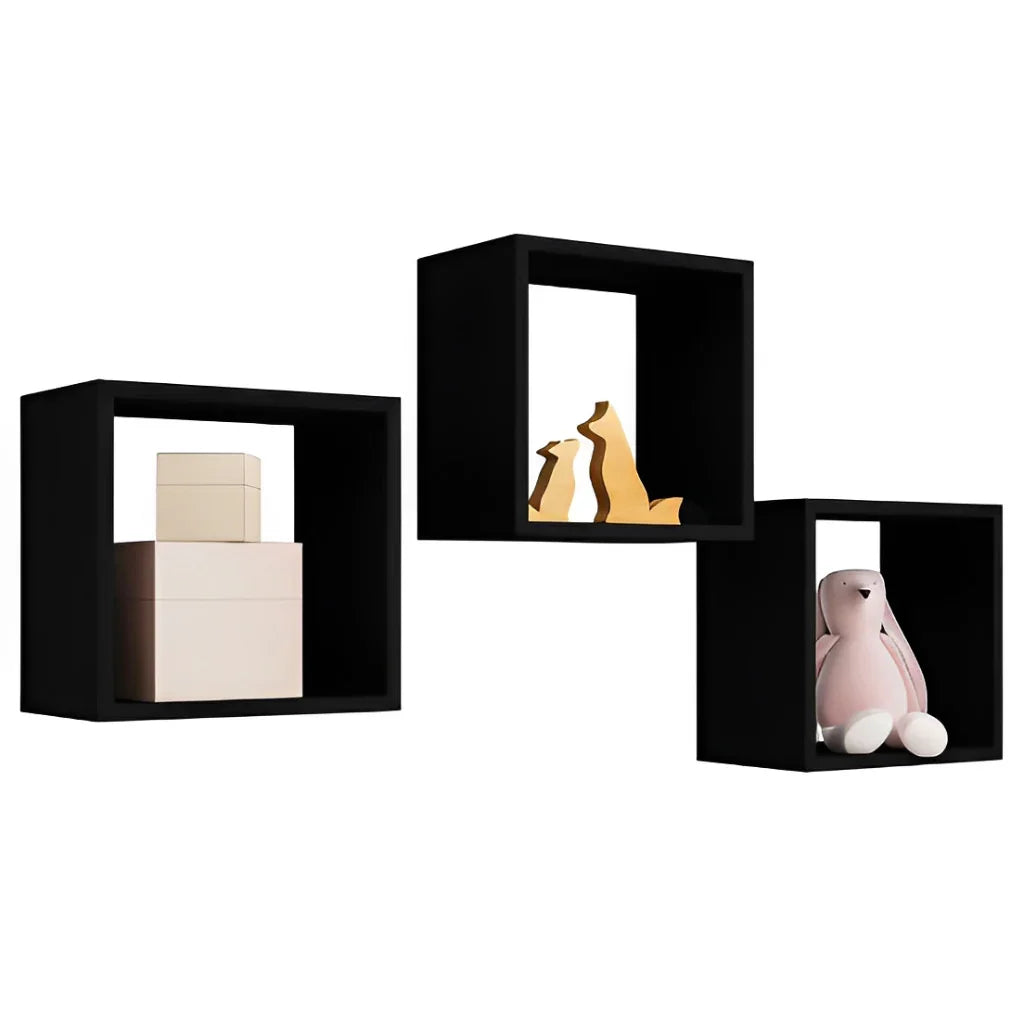 Kit de 3 Nichos Quadrados Preto 20cm