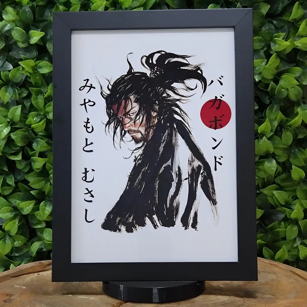 Quadro Decorativo com Moldura e Vidro, Pôster Geek Musashi Miyamoto Tamanho A4
