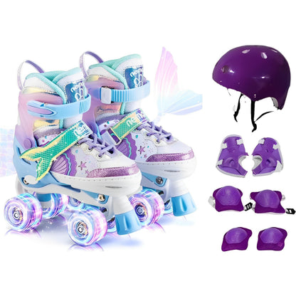Kit Patins Infantil com Rodas Ajustáveis, Acessórios de Proteção e Led nas Rodinhas