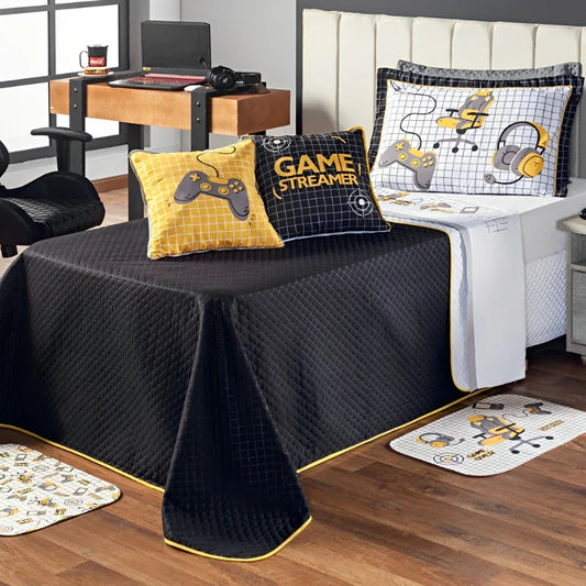 Colcha Cama 5 Peças Solteiro Dupla Face com Almofada