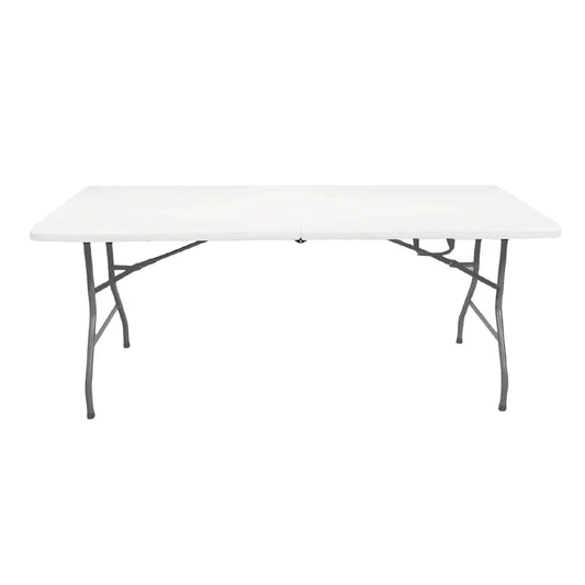 Mesa Dobrável Portátil Branca 1,80m, Vira Maleta com Alça Resistente