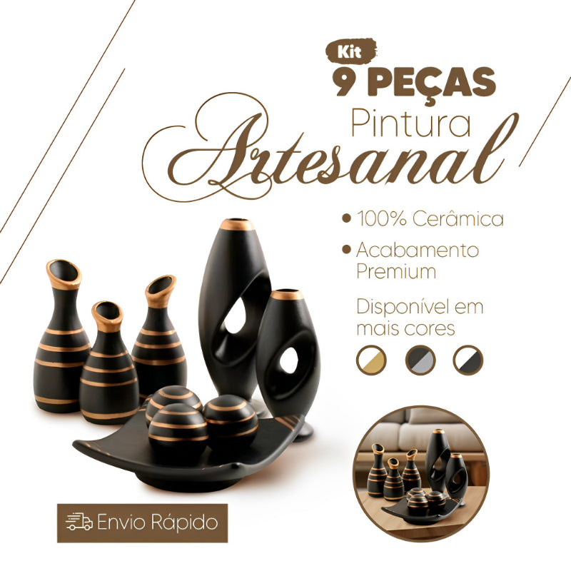 Jogo de Cerâmica Completo com 9 Peças para Centro de Mesa