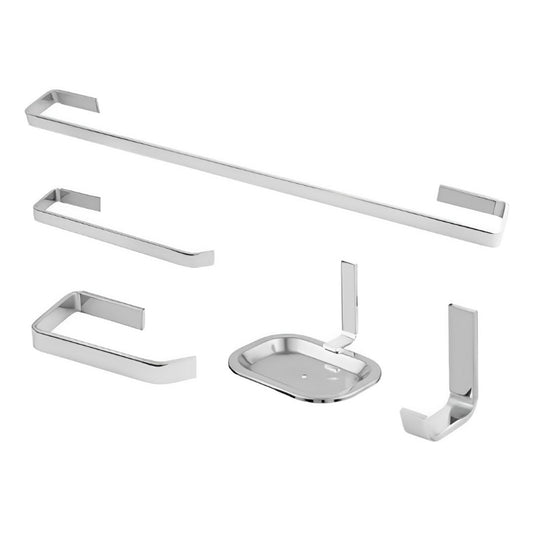 Kit 5 Acessórios para Banheiro com Porta Toalha de Banho, Rosto, Gancho, Porta Higiênico e Saboneteira