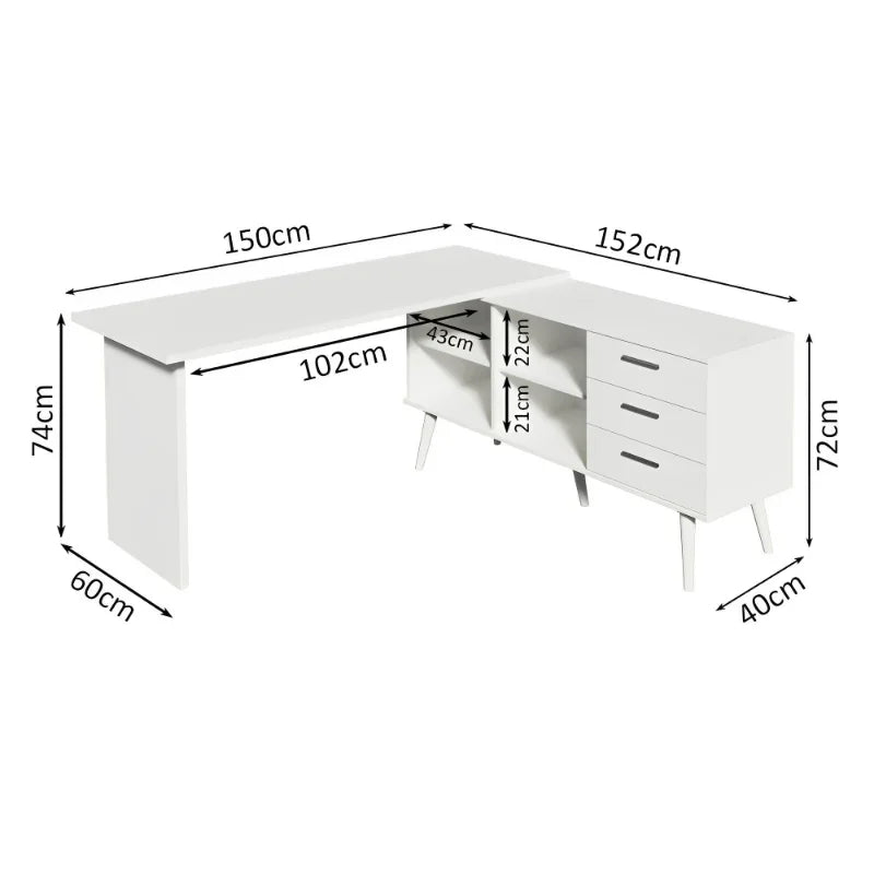 Escrivaninha de Canto com 3 Gavetas