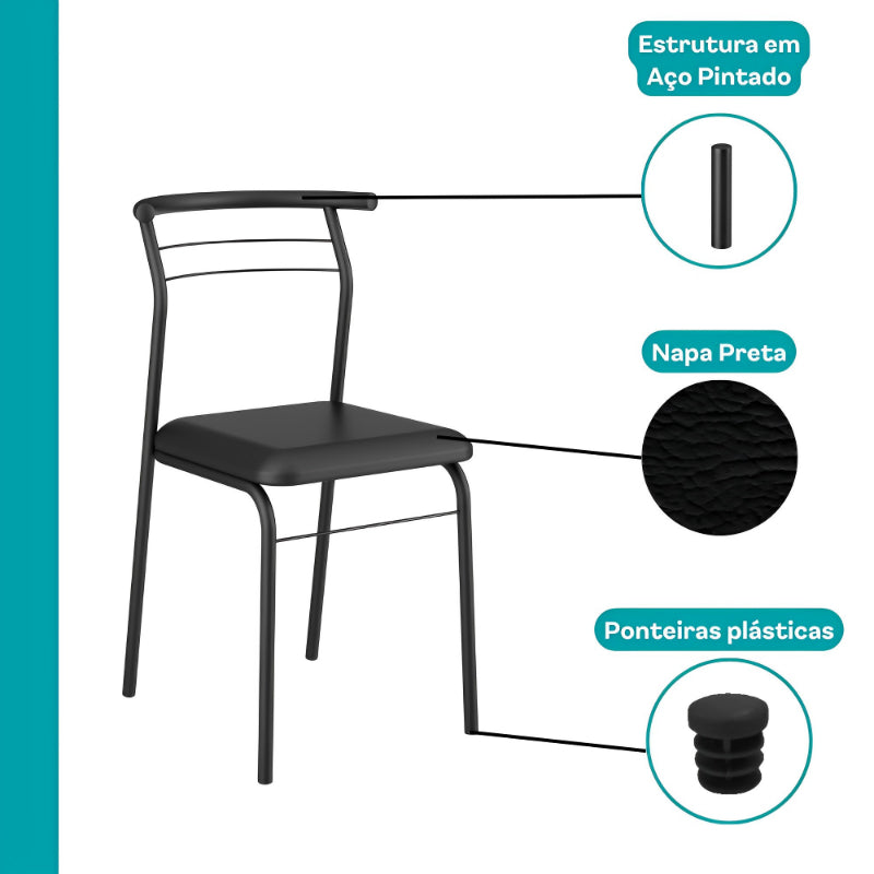 Conjunto Sala de Jantar Santana Preto Mesa e 6 Cadeiras Carraro