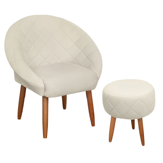 Poltrona Decorativa com Puff Ibiza, Cadeira Estofada Resistente para Escritório, Manicure e Recepção