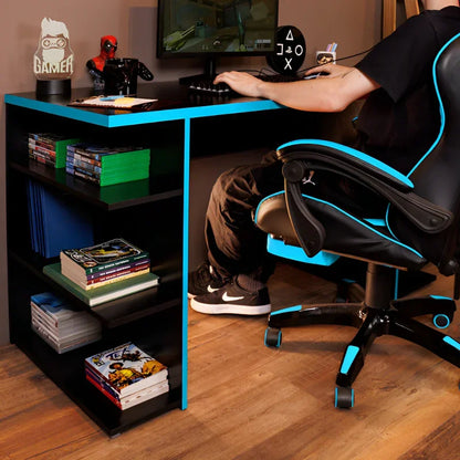 Escrivaninha Preta com Azul para Computador Gamer