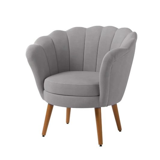 Poltrona Decorativa Petala Pés Palito Veludo Cinza Claro