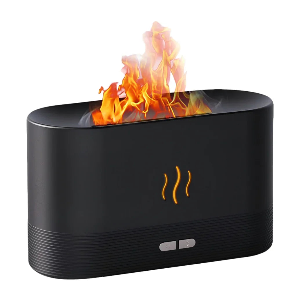 Umidificador de Chama com Difusor de Óleo Essencial e Luz LED