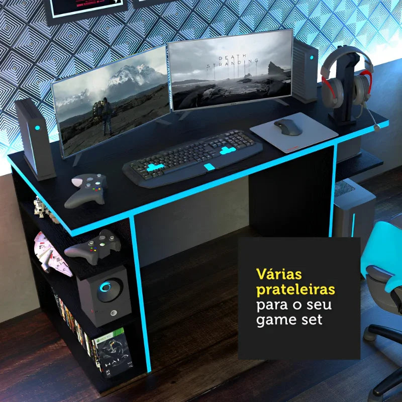 Escrivaninha Preta com Azul para Computador Gamer