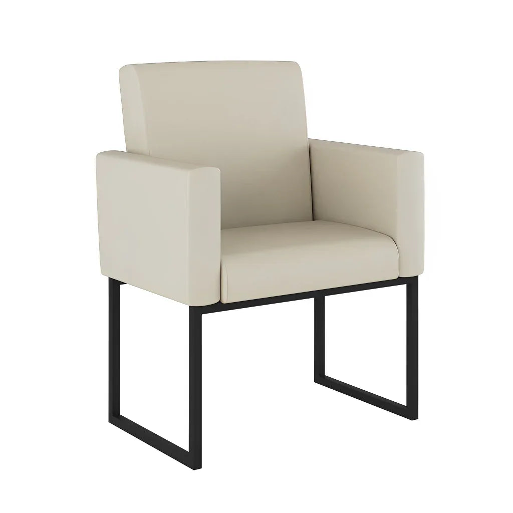 Poltrona Cadeira Decorativa para Recepção, Base de Ferro Preto